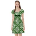 St Patrick S Day Damask Vintage Green Background Pattern Short Sleeve Skater Dress View1