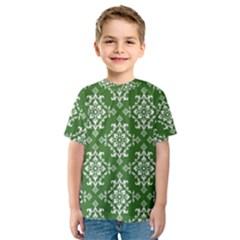 St Patrick S Day Damask Vintage Green Background Pattern Kids  Sport Mesh Tee