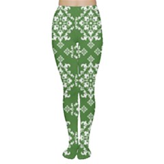 St Patrick S Day Damask Vintage Green Background Pattern Women s Tights by Simbadda