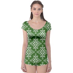 St Patrick S Day Damask Vintage Green Background Pattern Boyleg Leotard  by Simbadda