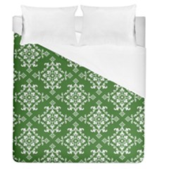 St Patrick S Day Damask Vintage Green Background Pattern Duvet Cover (queen Size)