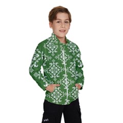 St Patrick S Day Damask Vintage Green Background Pattern Wind Breaker (kids)