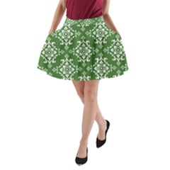 St Patrick S Day Damask Vintage Green Background Pattern A-line Pocket Skirt by Simbadda