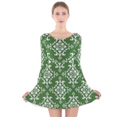 St Patrick S Day Damask Vintage Green Background Pattern Long Sleeve Velvet Skater Dress