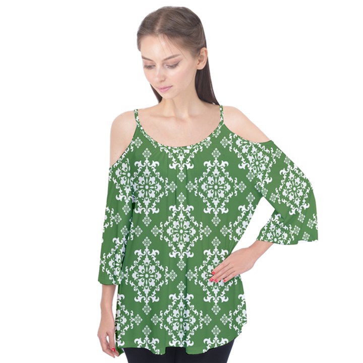 St Patrick S Day Damask Vintage Green Background Pattern Flutter Tees