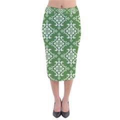 St Patrick S Day Damask Vintage Green Background Pattern Velvet Midi Pencil Skirt