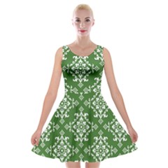 St Patrick S Day Damask Vintage Green Background Pattern Velvet Skater Dress by Simbadda