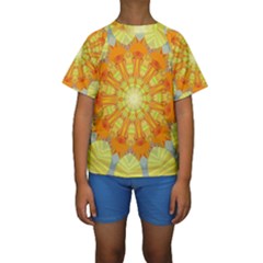 Sunshine Sunny Sun Abstract Yellow Kids  Short Sleeve Swimwear by Simbadda