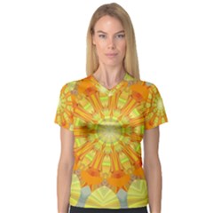 Sunshine Sunny Sun Abstract Yellow Women s V-neck Sport Mesh Tee