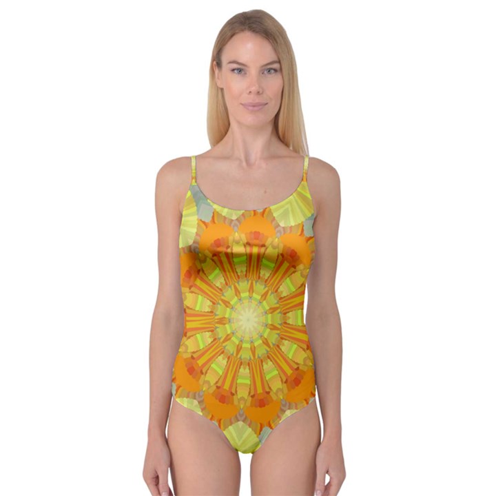 Sunshine Sunny Sun Abstract Yellow Camisole Leotard 