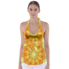 Sunshine Sunny Sun Abstract Yellow Babydoll Tankini Top by Simbadda