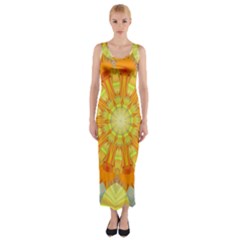 Sunshine Sunny Sun Abstract Yellow Fitted Maxi Dress by Simbadda