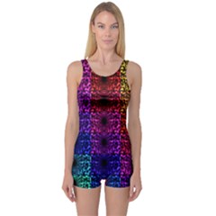 Rainbow Grid Form Abstract One Piece Boyleg Swimsuit