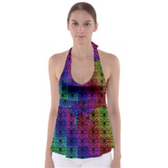 Rainbow Grid Form Abstract Babydoll Tankini Top