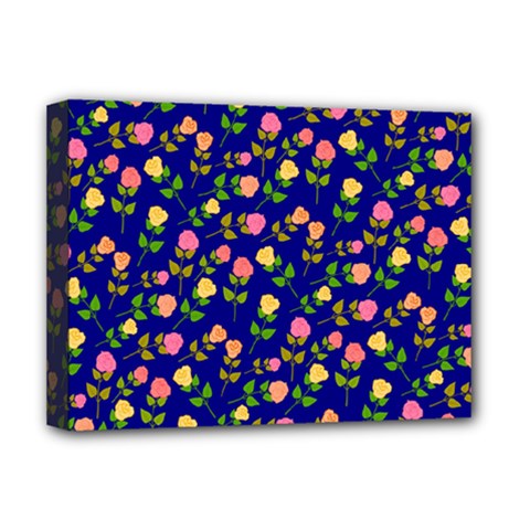 Flowers Roses Floral Flowery Blue Background Deluxe Canvas 16  X 12  