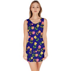 Flowers Roses Floral Flowery Blue Background Sleeveless Bodycon Dress by Simbadda