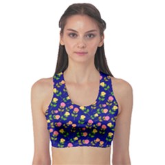 Flowers Roses Floral Flowery Blue Background Sports Bra by Simbadda