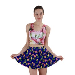 Flowers Roses Floral Flowery Blue Background Mini Skirt by Simbadda