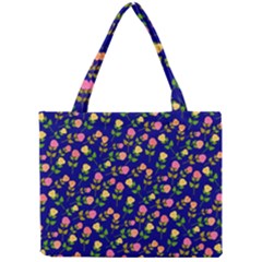 Flowers Roses Floral Flowery Blue Background Mini Tote Bag