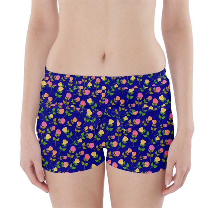 Flowers Roses Floral Flowery Blue Background Boyleg Bikini Wrap Bottoms