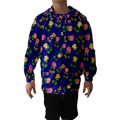 Flowers Roses Floral Flowery Blue Background Hooded Wind Breaker (kids)