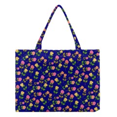 Flowers Roses Floral Flowery Blue Background Medium Tote Bag