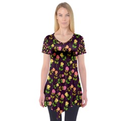 Flowers Roses Floral Flowery Short Sleeve Tunic 