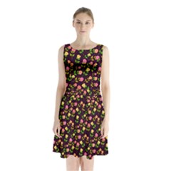 Flowers Roses Floral Flowery Sleeveless Chiffon Waist Tie Dress