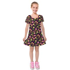 Flowers Roses Floral Flowery Kids  Short Sleeve Velvet Dress