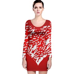 Heart Design Love Red Long Sleeve Velvet Bodycon Dress