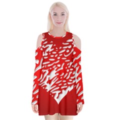 Heart Design Love Red Velvet Long Sleeve Shoulder Cutout Dress by Simbadda