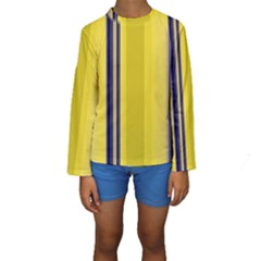 Yellow Blue Background Stripes Kids  Long Sleeve Swimwear