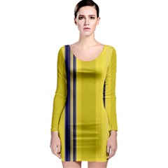 Yellow Blue Background Stripes Long Sleeve Bodycon Dress