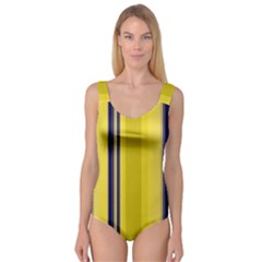 Yellow Blue Background Stripes Princess Tank Leotard 