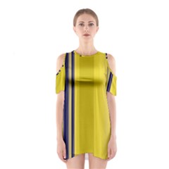 Yellow Blue Background Stripes Shoulder Cutout One Piece