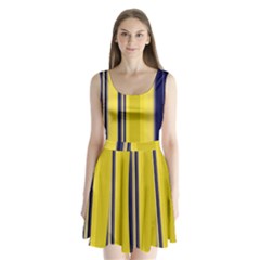 Yellow Blue Background Stripes Split Back Mini Dress 