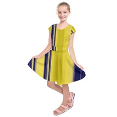 Yellow Blue Background Stripes Kids  Short Sleeve Dress by Simbadda