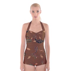 Brown Forms Boyleg Halter Swimsuit 