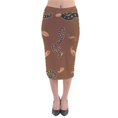 Brown Forms Velvet Midi Pencil Skirt