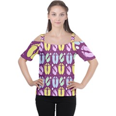 Baby Feet Patterned Backing Paper Pattern Women s Cutout Shoulder Tee