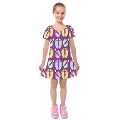 Baby Feet Patterned Backing Paper Pattern Kids  Short Sleeve Velvet Dress