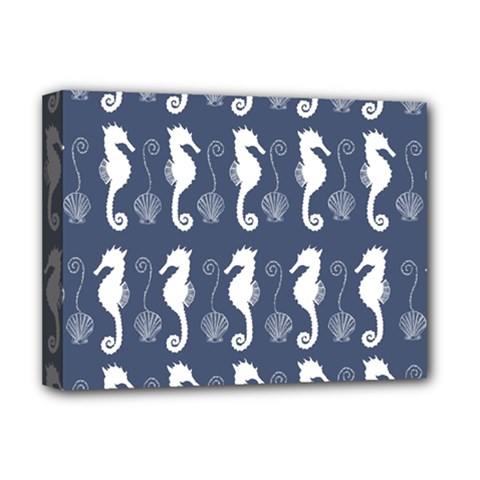 Seahorse And Shell Pattern Deluxe Canvas 16  X 12   by Simbadda