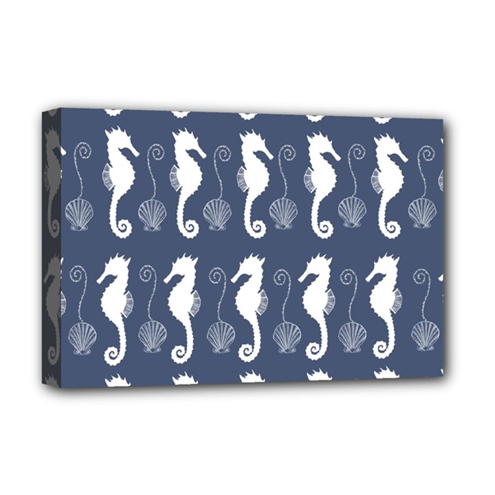 Seahorse And Shell Pattern Deluxe Canvas 18  x 12  