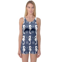 Seahorse And Shell Pattern One Piece Boyleg Swimsuit