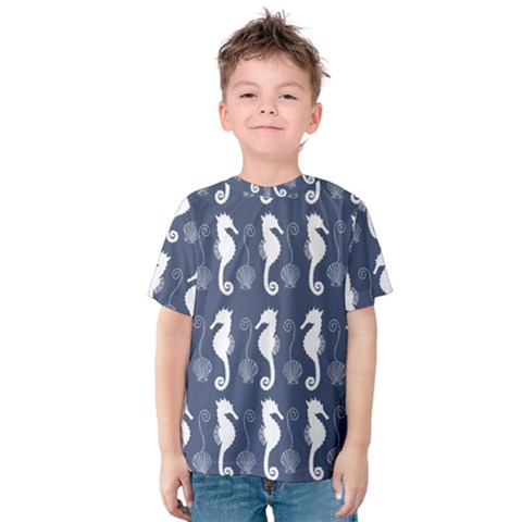 Seahorse And Shell Pattern Kids  Cotton Tee by Simbadda