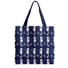 Seahorse And Shell Pattern Zipper Grocery Tote Bag