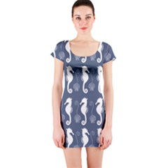 Seahorse And Shell Pattern Short Sleeve Bodycon Dress