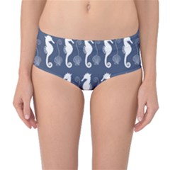 Seahorse And Shell Pattern Mid-waist Bikini Bottoms