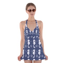 Seahorse And Shell Pattern Halter Swimsuit Dress