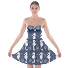 Seahorse And Shell Pattern Strapless Bra Top Dress by Simbadda